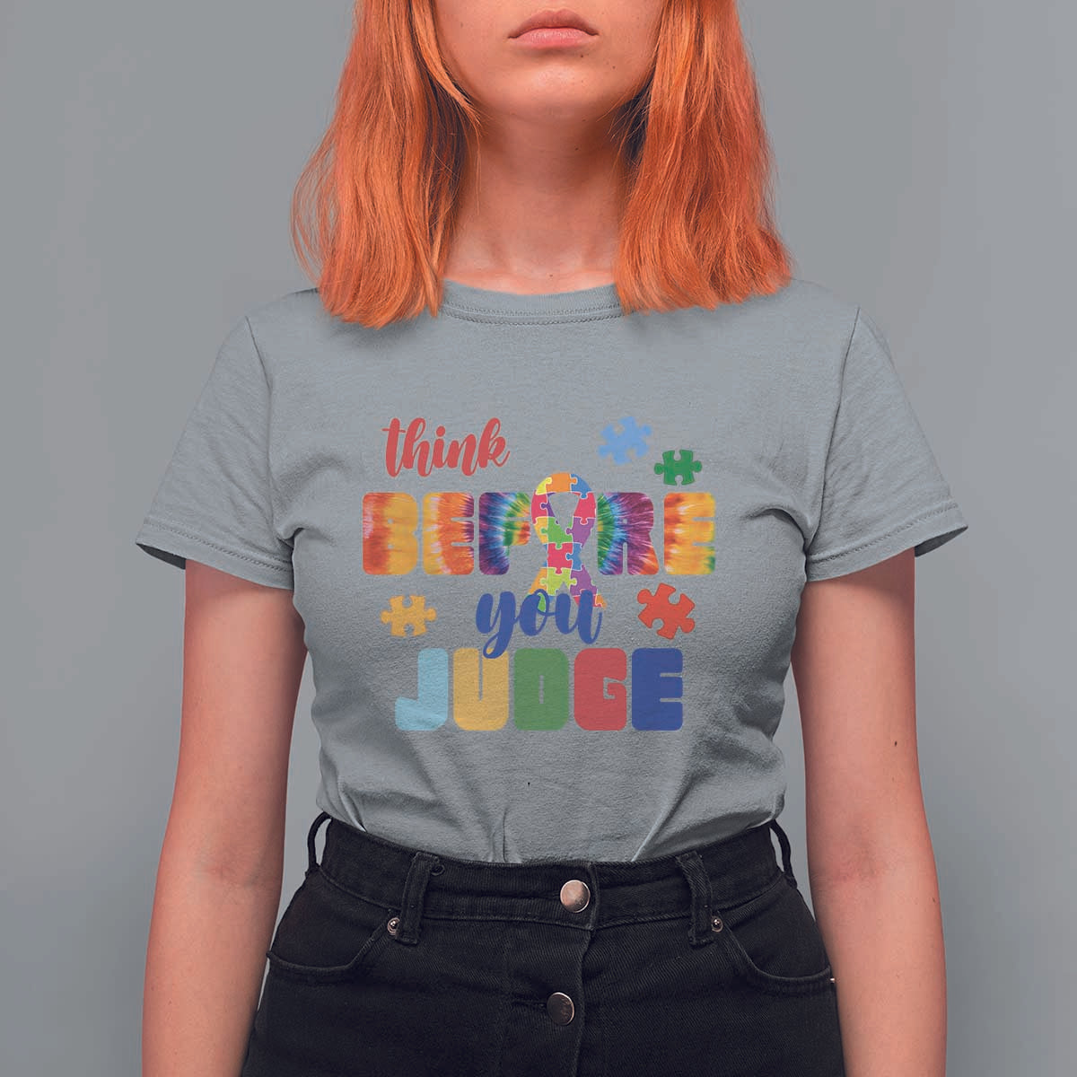 Autism Awareness T Shirt For Women Think Before You Judge Autistic Support