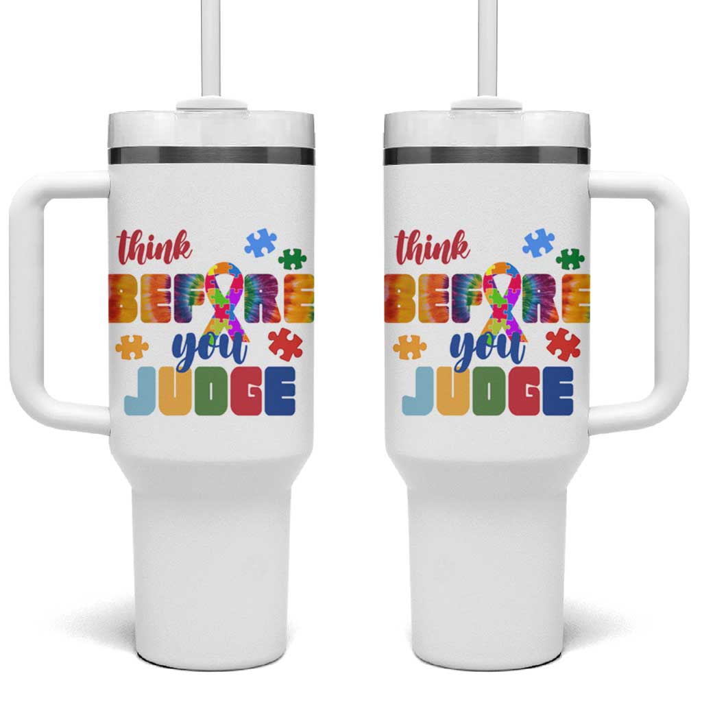 Autism Awareness Tumbler With Handle Think Before You Judge Autistic Support