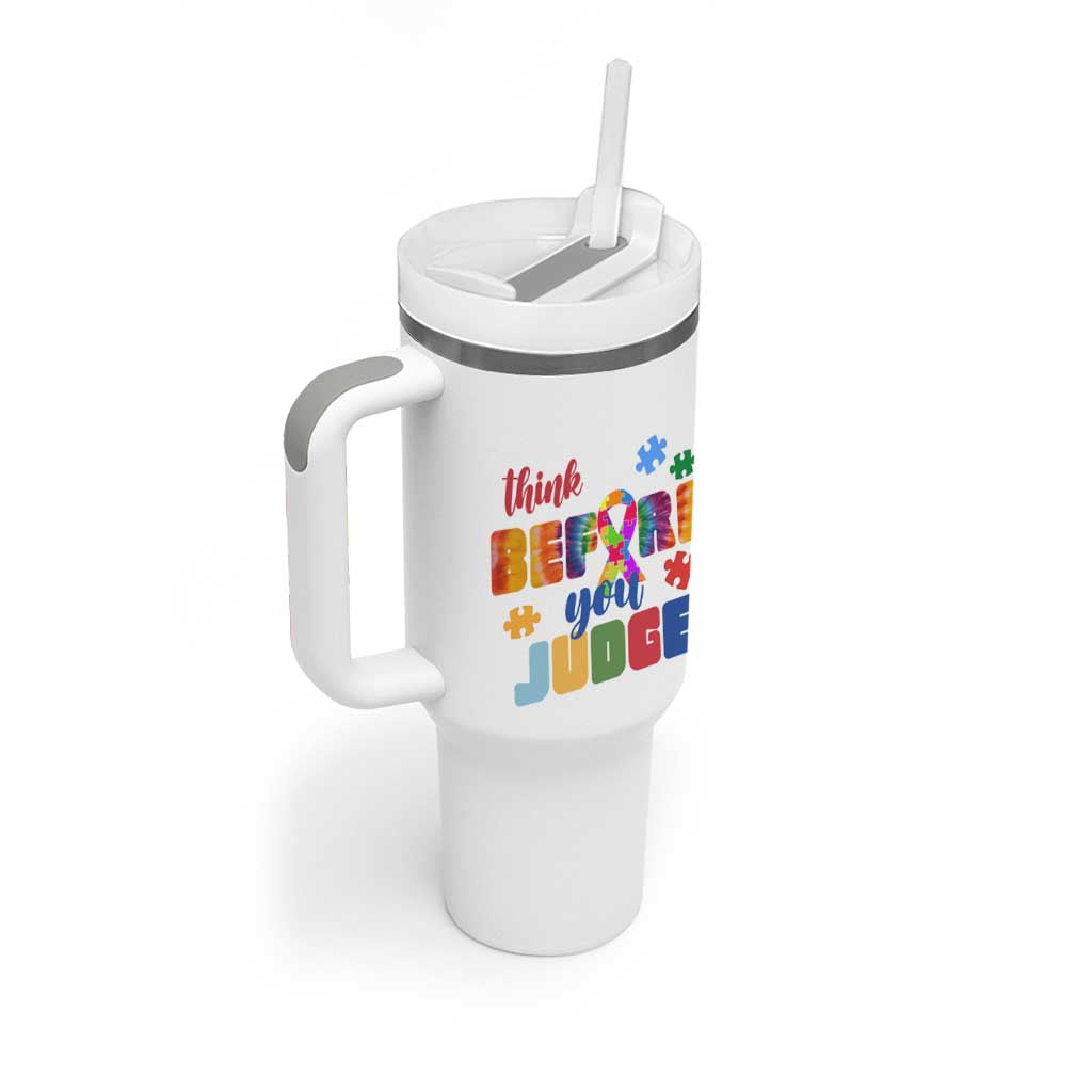 Autism Awareness Tumbler With Handle Think Before You Judge Autistic Support