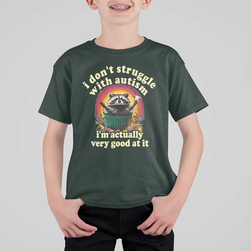 Funny Autistic Raccoon Meme T Shirt For Kid I Don't Struggle With Autism