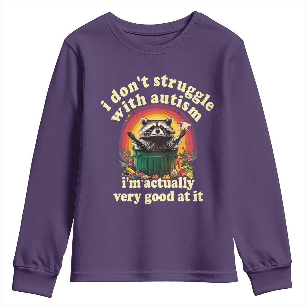 Funny Autistic Raccoon Meme Youth Sweatshirt I Don't Struggle With Autism
