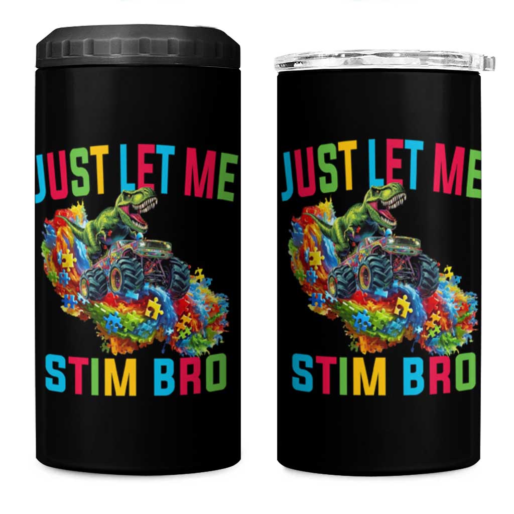 Autistic Dino Rex Driving Monster Truck 4 in 1 Can Cooler Tumbler Autism Is My Superpower