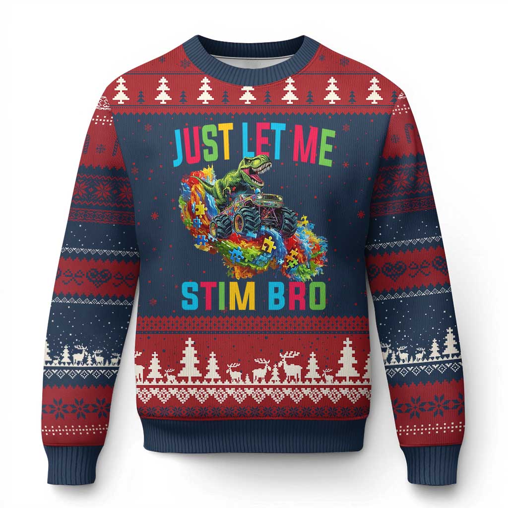 Autistic Dino Rex Driving Monster Truck Ugly Christmas Sweater Autism Is My Superpower - Wonder Print Shop