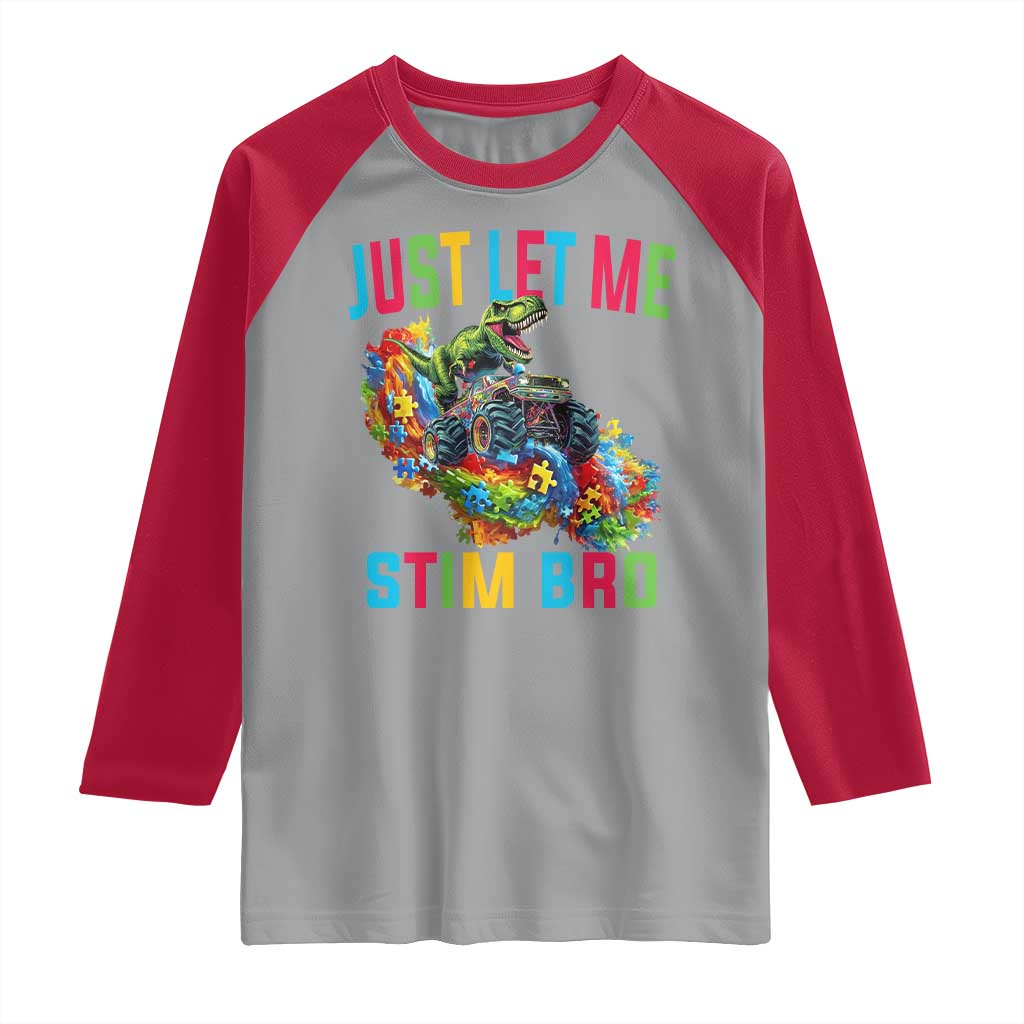 Autistic Dino Rex Driving Monster Truck Raglan Shirt Autism Is My Superpower