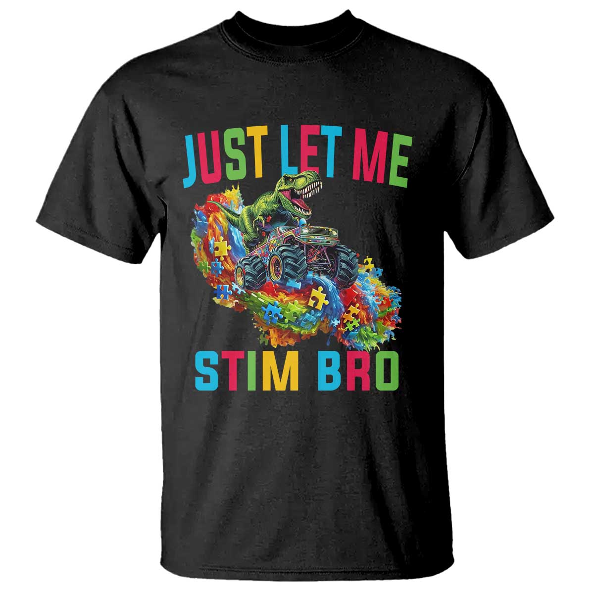 Autistic Dino Rex Driving Monster Truck T Shirt Autism Is My Superpower