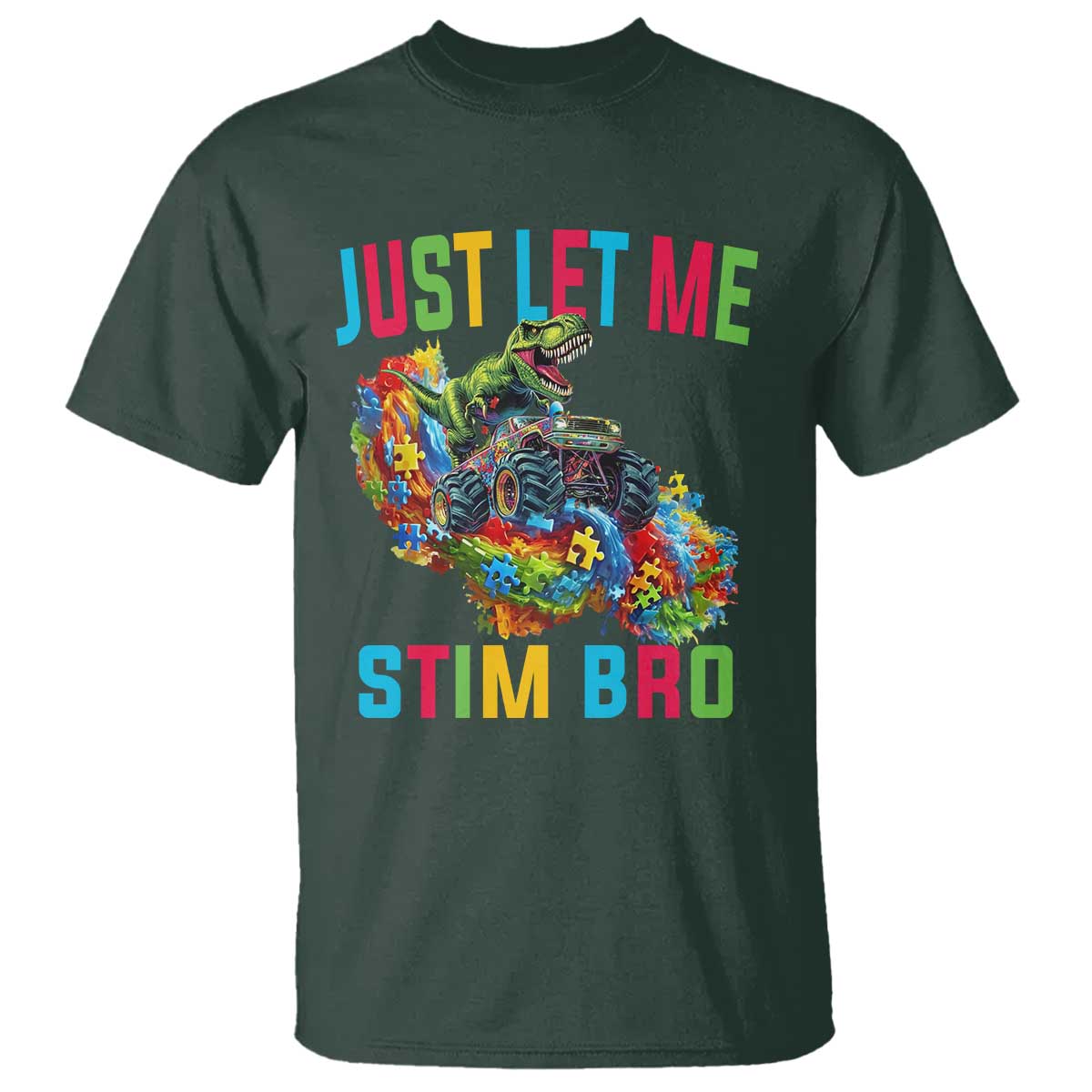 Autistic Dino Rex Driving Monster Truck T Shirt Autism Is My Superpower