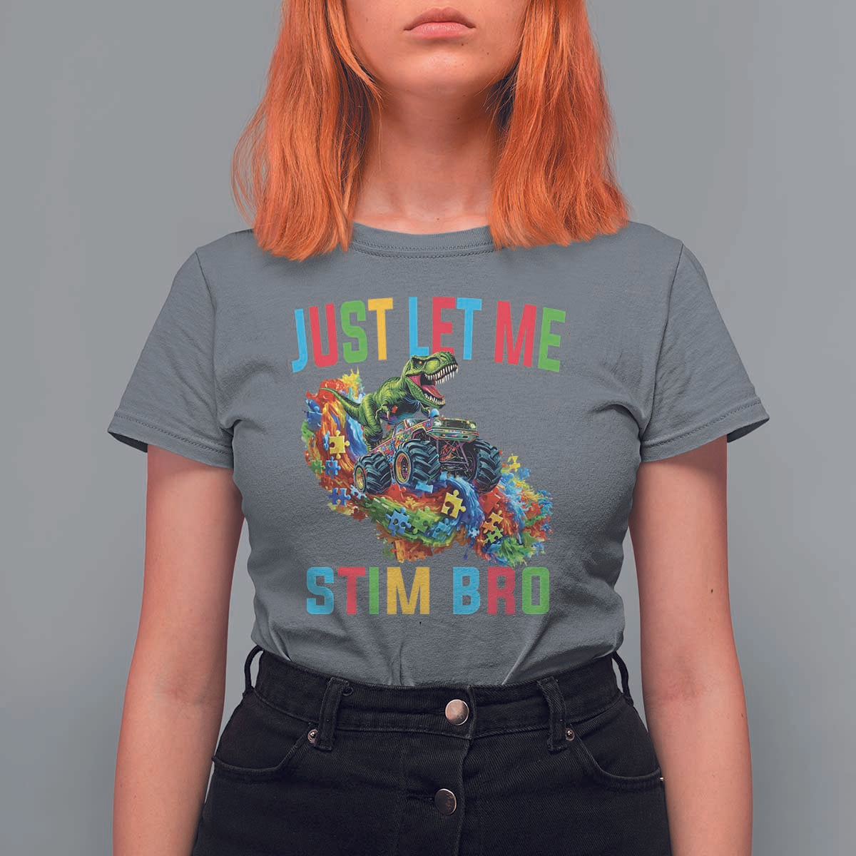 Autistic Dino Rex Driving Monster Truck T Shirt For Women Autism Is My Superpower