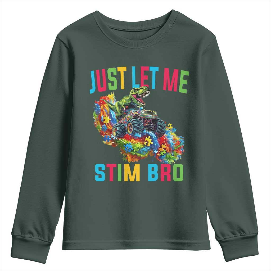 Autistic Dino Rex Driving Monster Truck Youth Sweatshirt Autism Is My Superpower