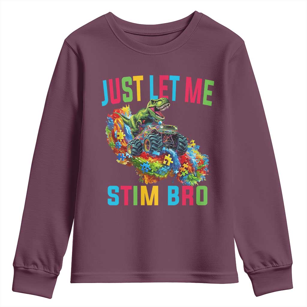 Autistic Dino Rex Driving Monster Truck Youth Sweatshirt Autism Is My Superpower