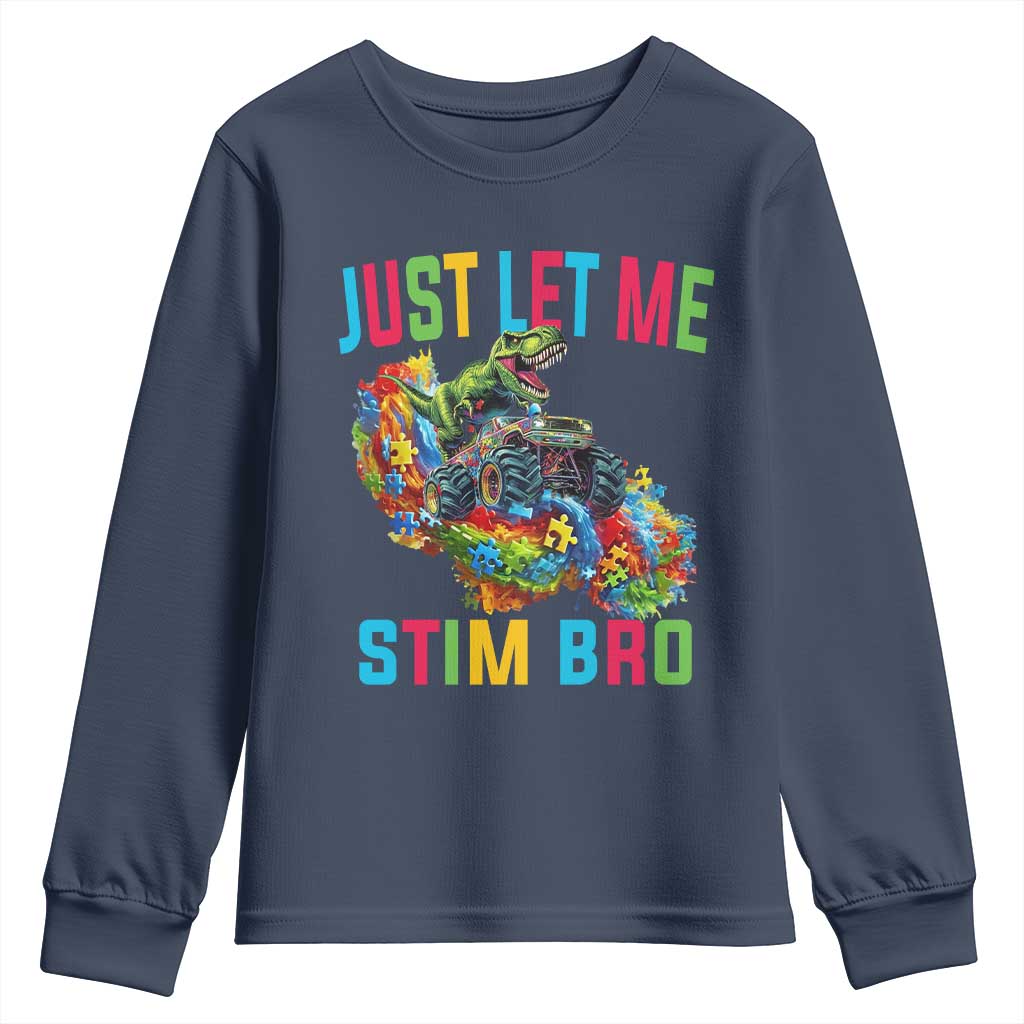Autistic Dino Rex Driving Monster Truck Youth Sweatshirt Autism Is My Superpower