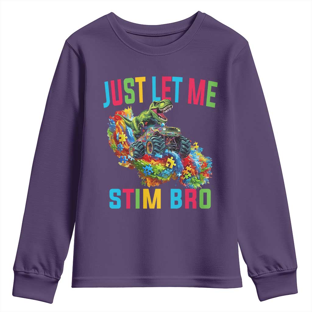 Autistic Dino Rex Driving Monster Truck Youth Sweatshirt Autism Is My Superpower