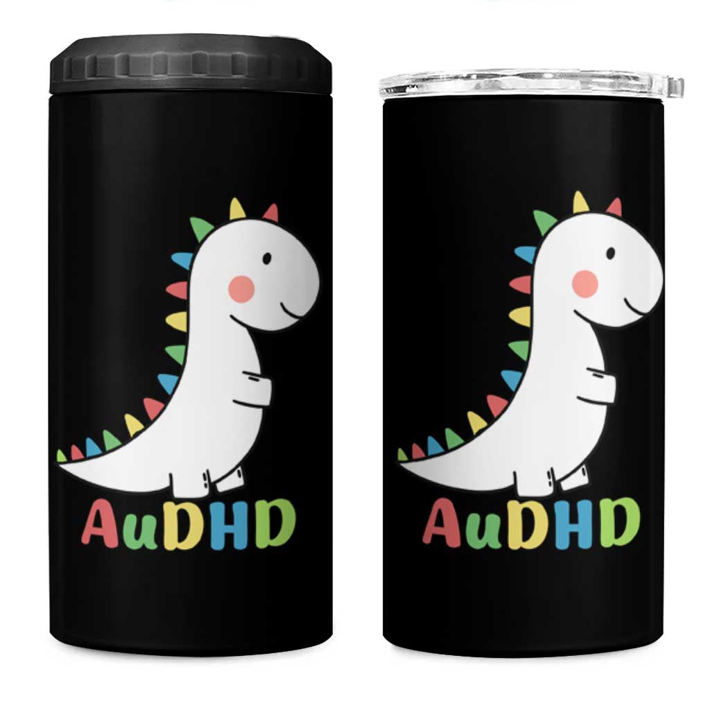 Cute Dinosaur AuDHD 4 in 1 Can Cooler Tumbler ADHD Awareness