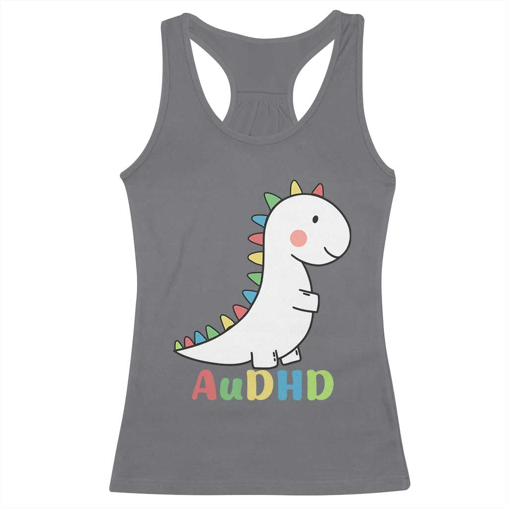 Cute Dinosaur AuDHD Racerback Tank Top ADHD Awareness