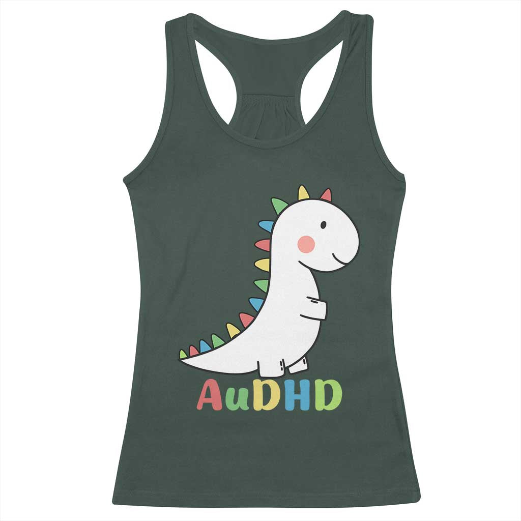 Cute Dinosaur AuDHD Racerback Tank Top ADHD Awareness