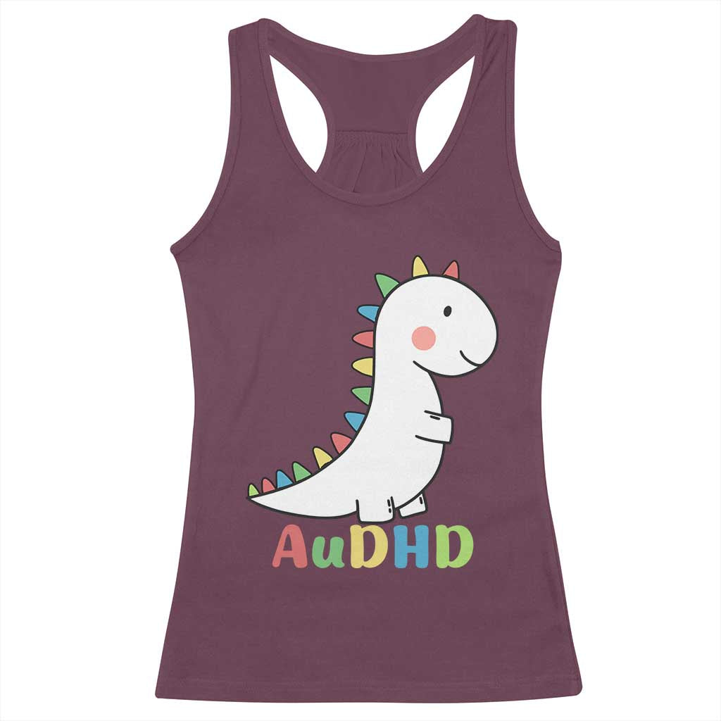Cute Dinosaur AuDHD Racerback Tank Top ADHD Awareness