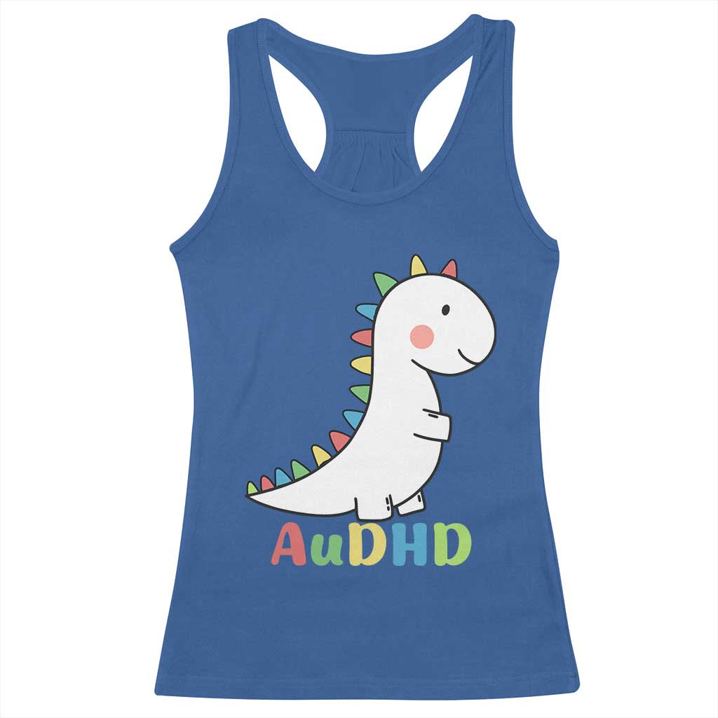 Cute Dinosaur AuDHD Racerback Tank Top ADHD Awareness