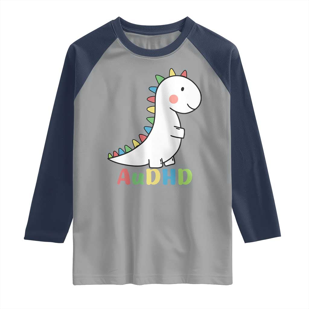 Cute Dinosaur AuDHD Raglan Shirt ADHD Awareness