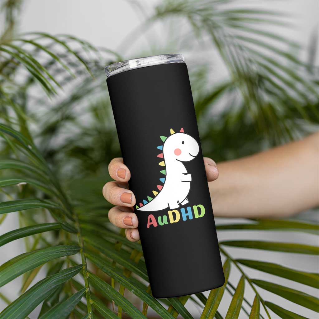 Cute Dinosaur AuDHD Skinny Tumbler ADHD Awareness