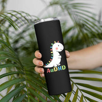 Cute Dinosaur AuDHD Skinny Tumbler ADHD Awareness