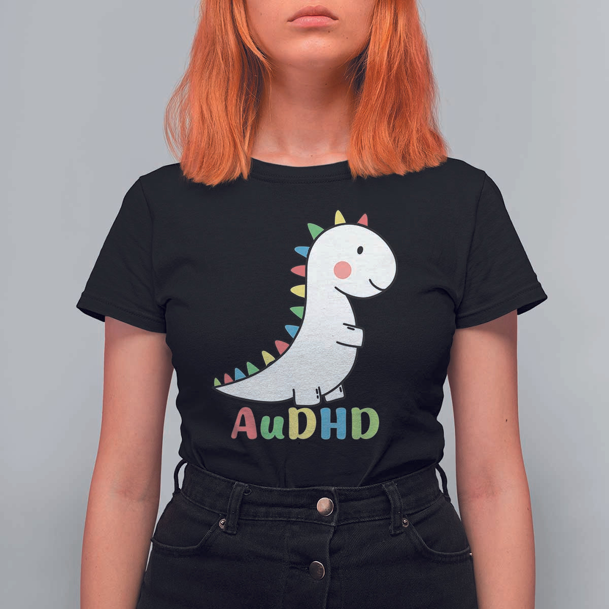 Cute Dinosaur AuDHD T Shirt For Women ADHD Awareness