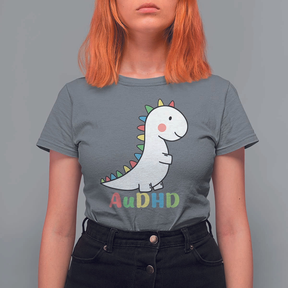 Cute Dinosaur AuDHD T Shirt For Women ADHD Awareness
