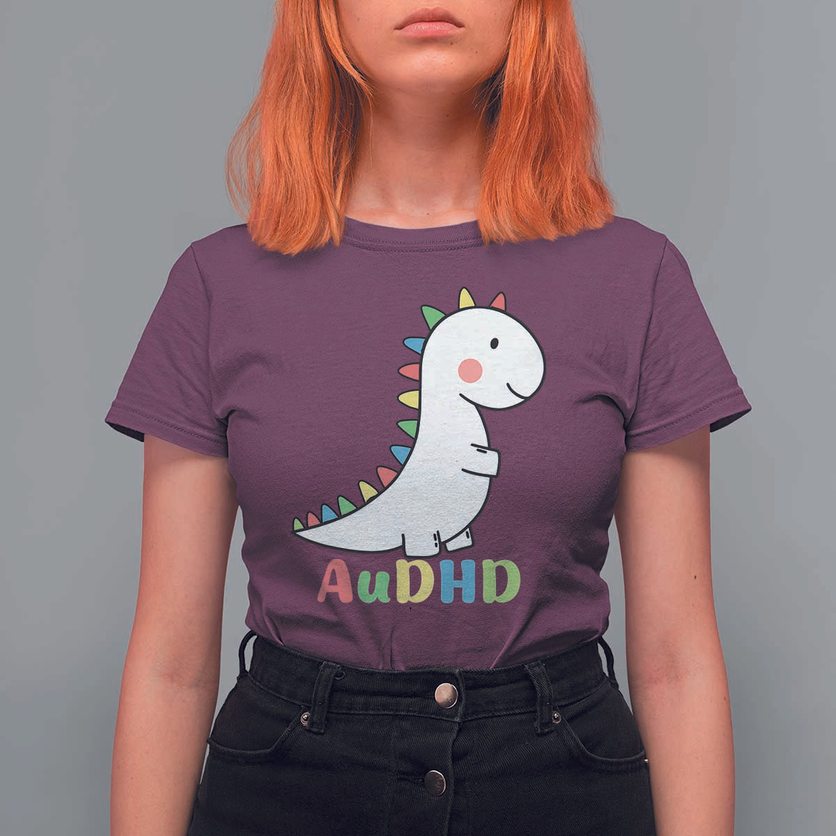 Cute Dinosaur AuDHD T Shirt For Women ADHD Awareness