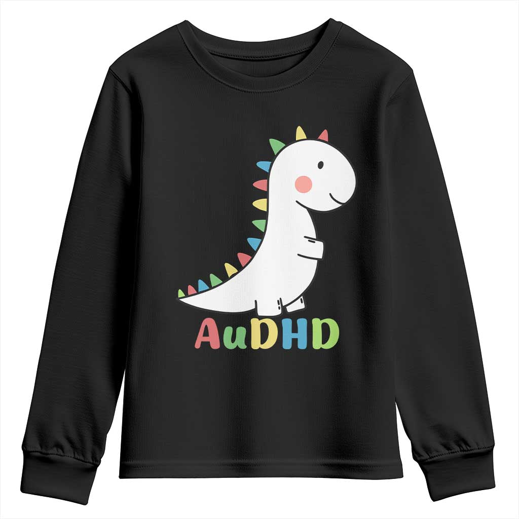 Cute Dinosaur AuDHD Youth Sweatshirt ADHD Awareness