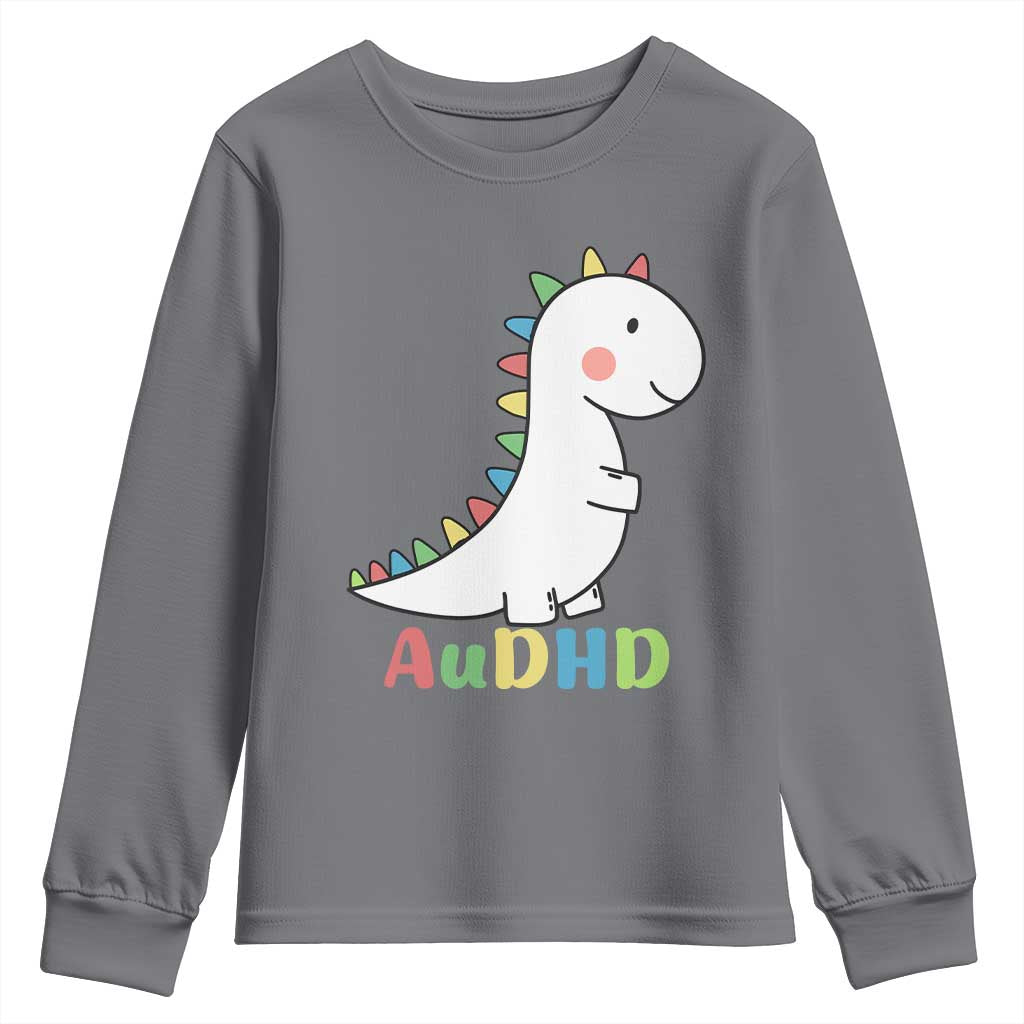 Cute Dinosaur AuDHD Youth Sweatshirt ADHD Awareness