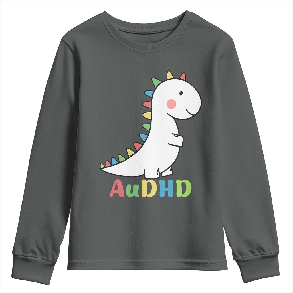 Cute Dinosaur AuDHD Youth Sweatshirt ADHD Awareness