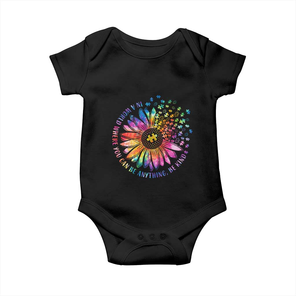 Be Kind Autism Awareness Baby Onesie Kindness Sunflower Tie Dye Puzzle