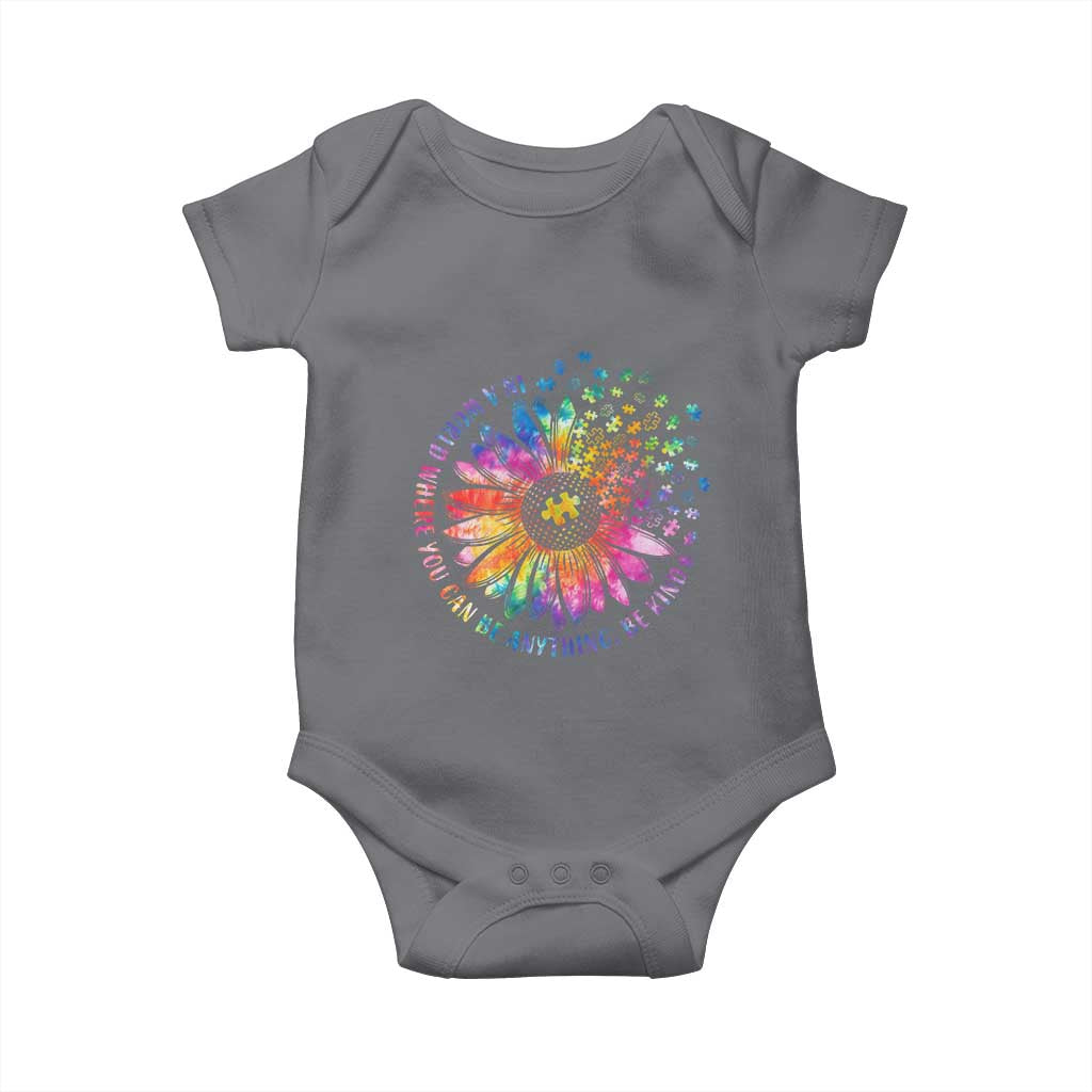 Be Kind Autism Awareness Baby Onesie Kindness Sunflower Tie Dye Puzzle