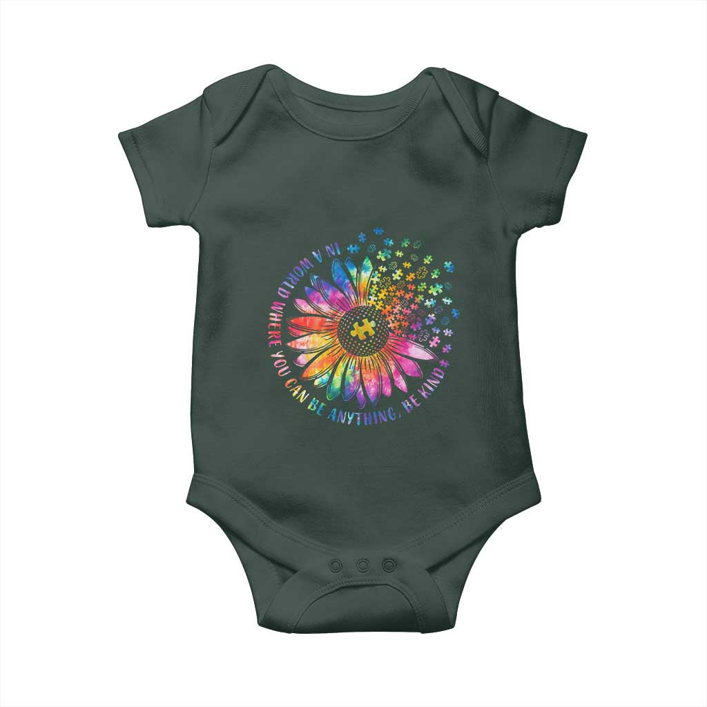 Be Kind Autism Awareness Baby Onesie Kindness Sunflower Tie Dye Puzzle