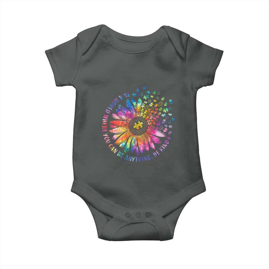 Be Kind Autism Awareness Baby Onesie Kindness Sunflower Tie Dye Puzzle