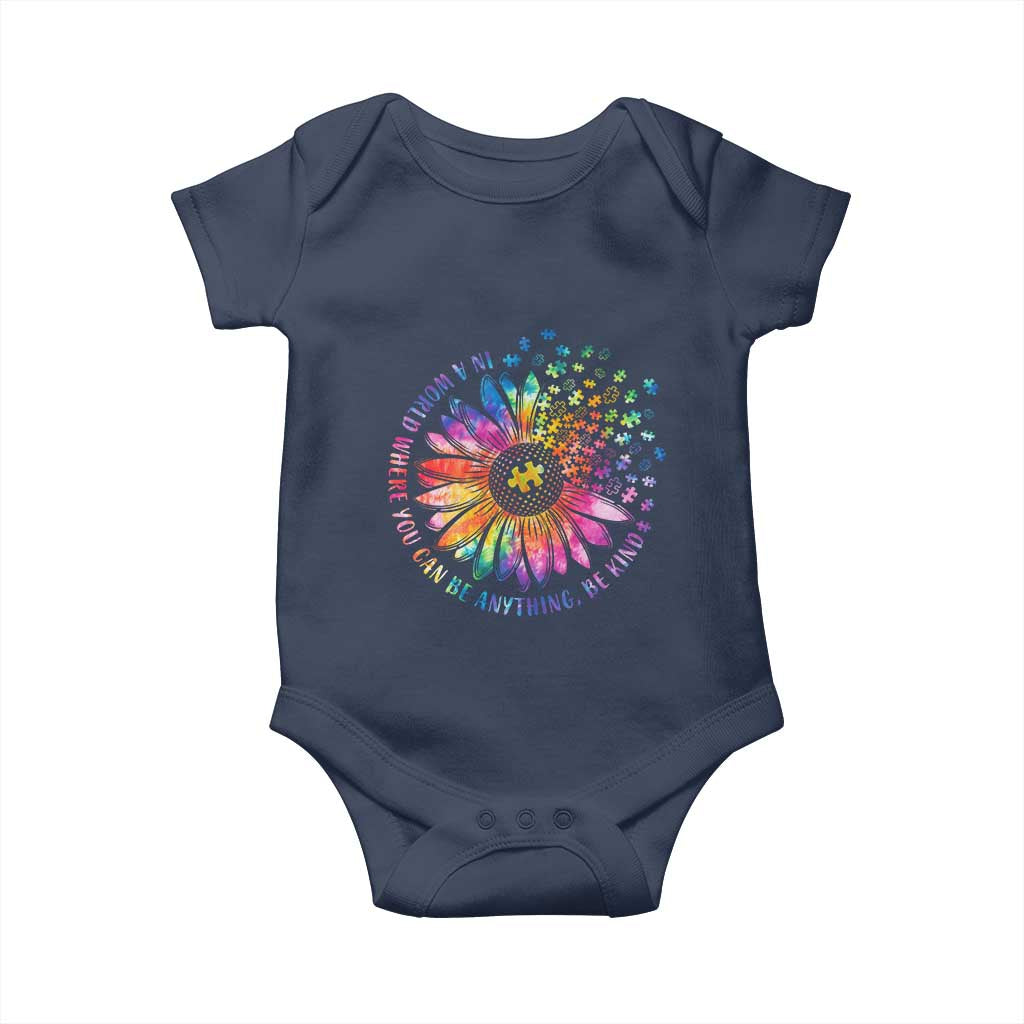 Be Kind Autism Awareness Baby Onesie Kindness Sunflower Tie Dye Puzzle
