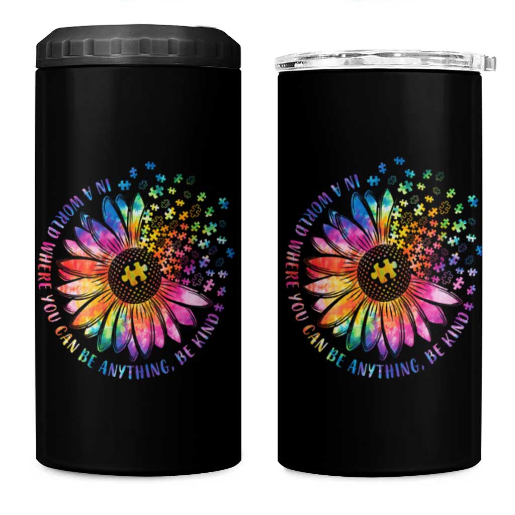 Be Kind Autism Awareness 4 in 1 Can Cooler Tumbler Kindness Sunflower Tie Dye Puzzle