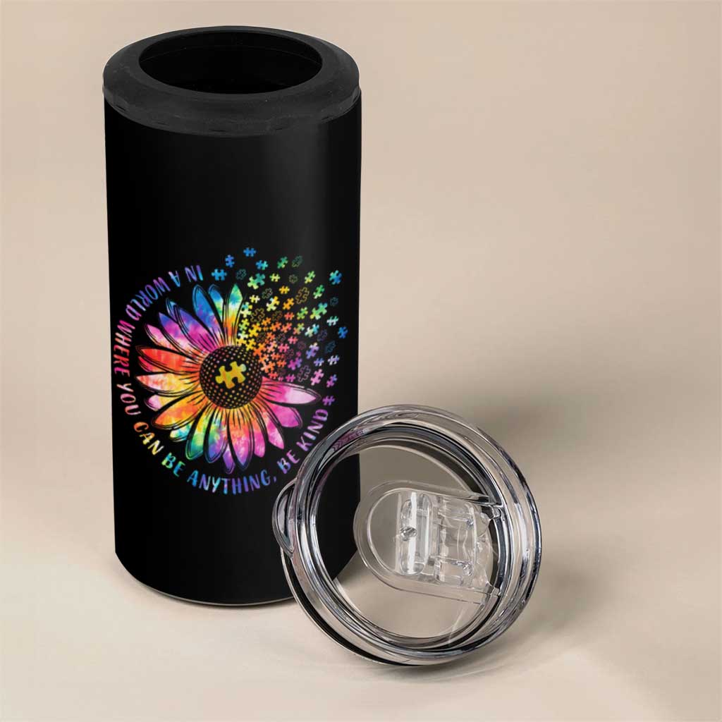 Be Kind Autism Awareness 4 in 1 Can Cooler Tumbler Kindness Sunflower Tie Dye Puzzle