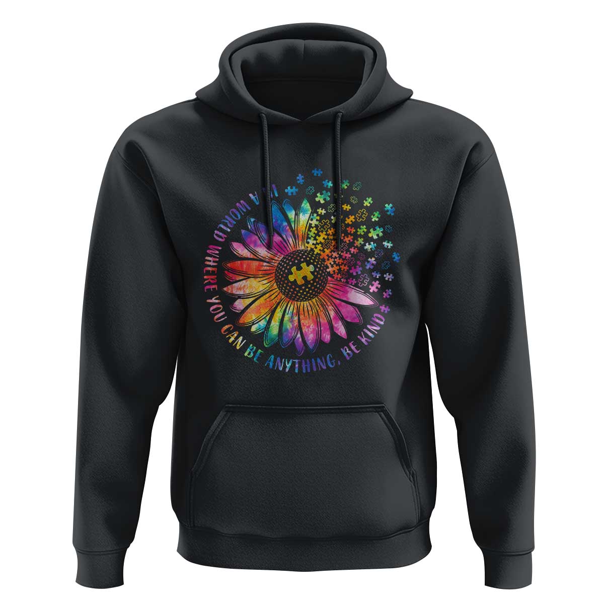 Be Kind Autism Awareness Hoodie Kindness Sunflower Tie Dye Puzzle