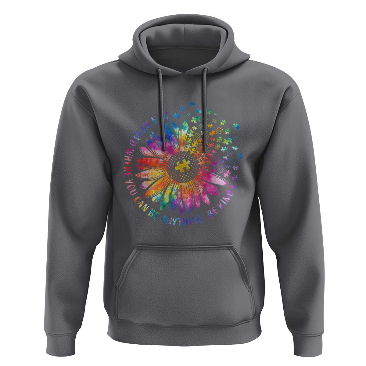 Be Kind Autism Awareness Hoodie Kindness Sunflower Tie Dye Puzzle