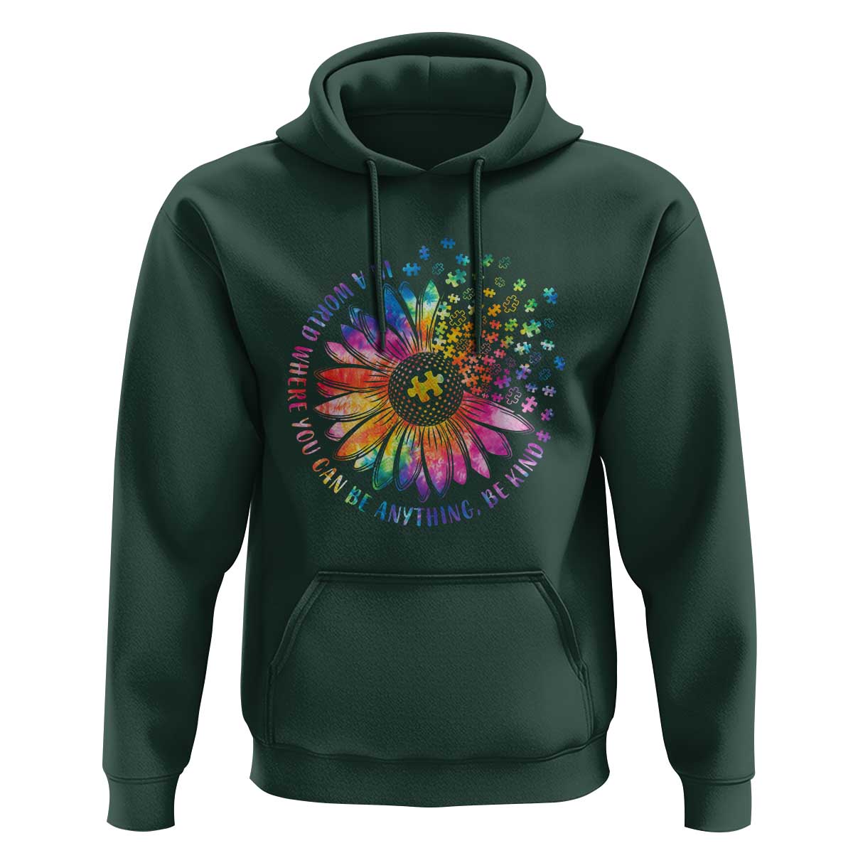 Be Kind Autism Awareness Hoodie Kindness Sunflower Tie Dye Puzzle