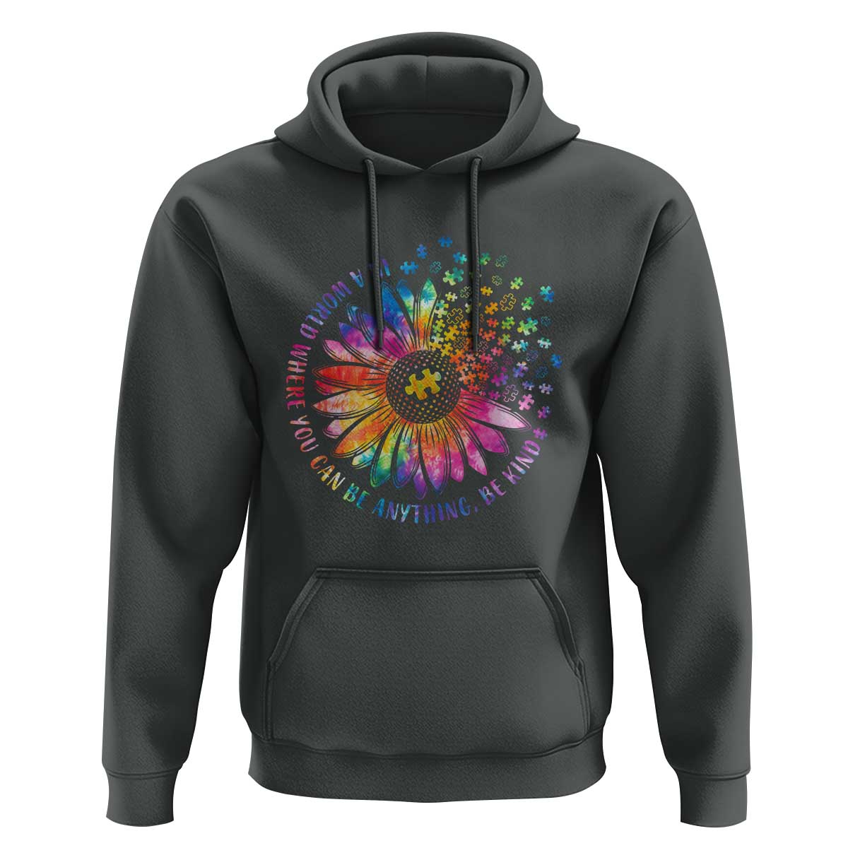 Be Kind Autism Awareness Hoodie Kindness Sunflower Tie Dye Puzzle
