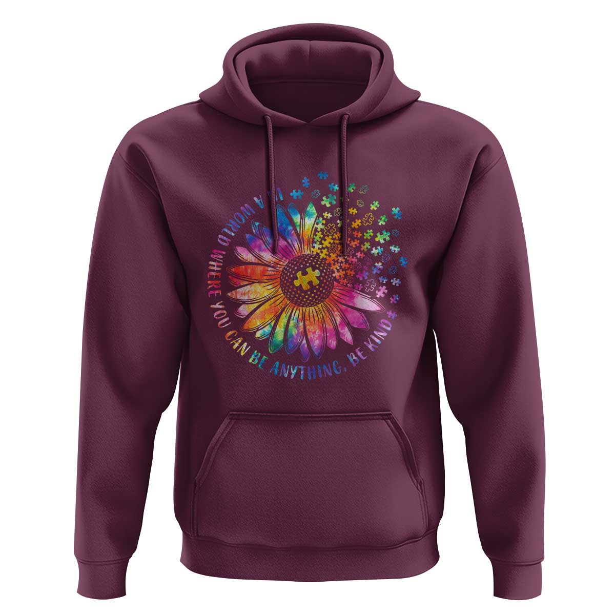 Be Kind Autism Awareness Hoodie Kindness Sunflower Tie Dye Puzzle