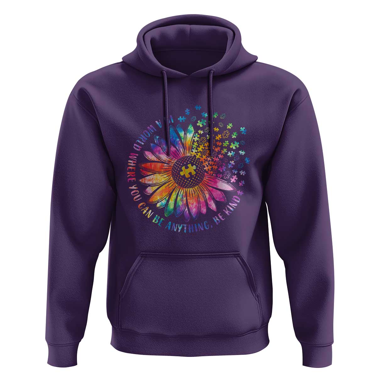 Be Kind Autism Awareness Hoodie Kindness Sunflower Tie Dye Puzzle