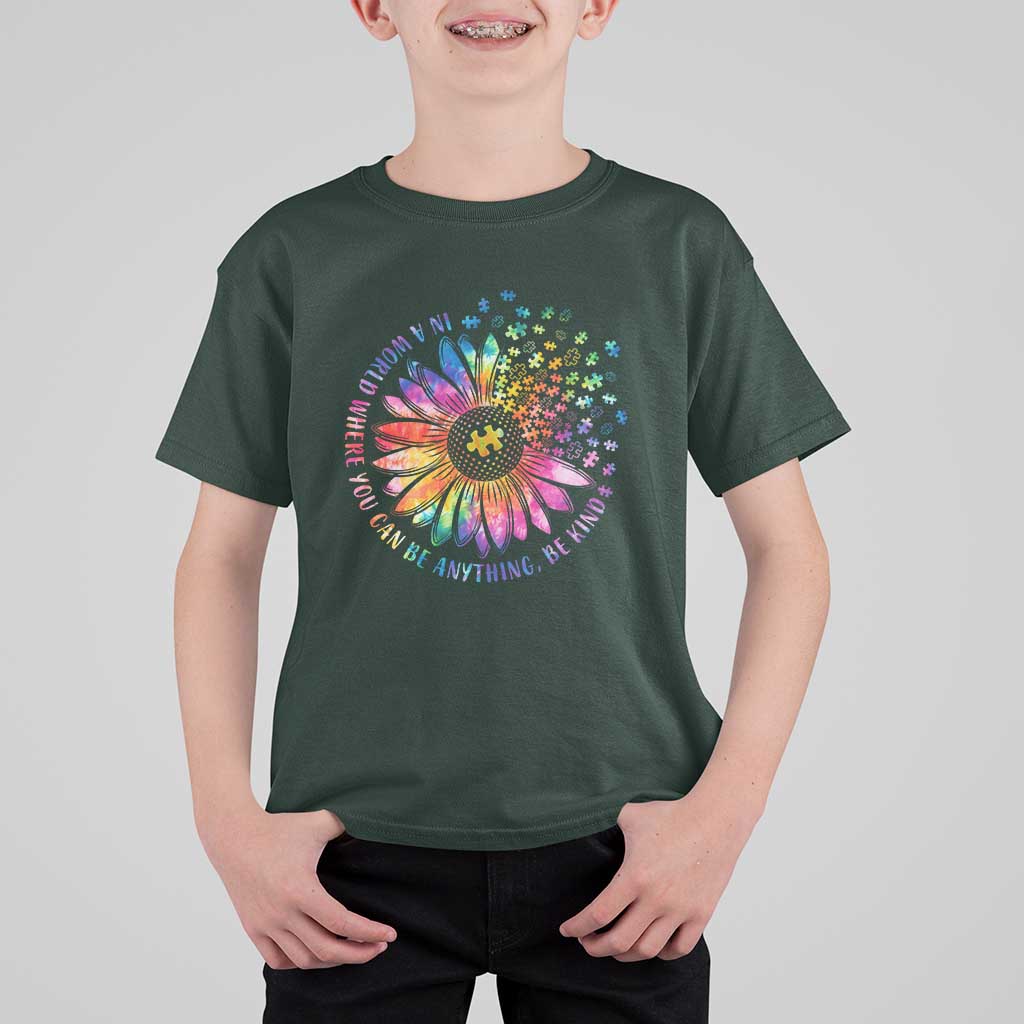 Be Kind Autism Awareness T Shirt For Kid Kindness Sunflower Tie Dye Puzzle