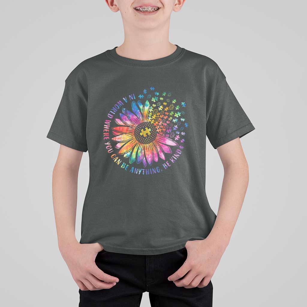 Be Kind Autism Awareness T Shirt For Kid Kindness Sunflower Tie Dye Puzzle