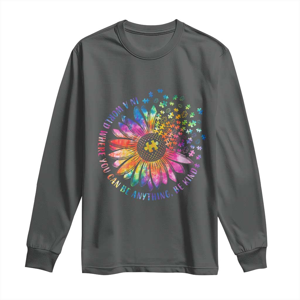 Be Kind Autism Awareness Long Sleeve Shirt Kindness Sunflower Tie Dye Puzzle