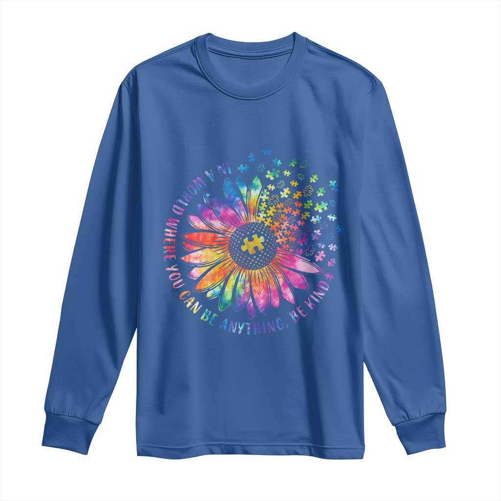 Be Kind Autism Awareness Long Sleeve Shirt Kindness Sunflower Tie Dye Puzzle