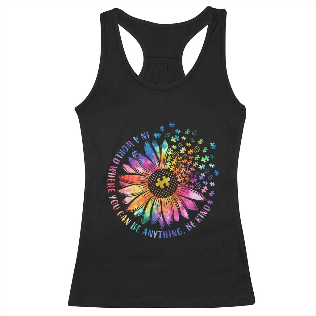 Be Kind Autism Awareness Racerback Tank Top Kindness Sunflower Tie Dye Puzzle