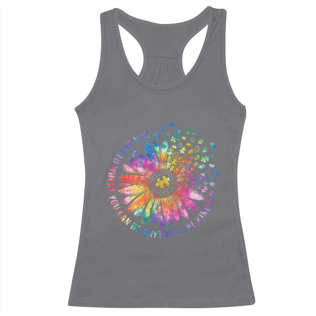 Be Kind Autism Awareness Racerback Tank Top Kindness Sunflower Tie Dye Puzzle