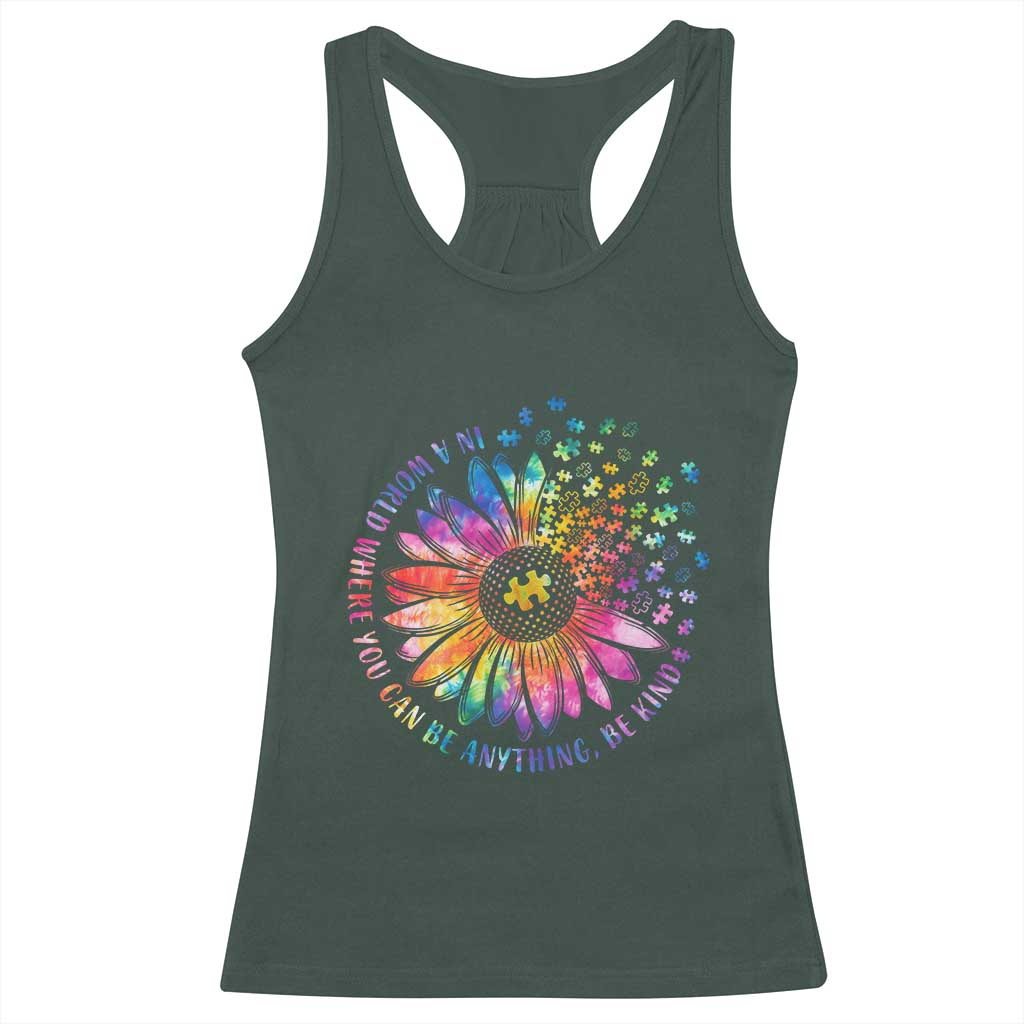 Be Kind Autism Awareness Racerback Tank Top Kindness Sunflower Tie Dye Puzzle