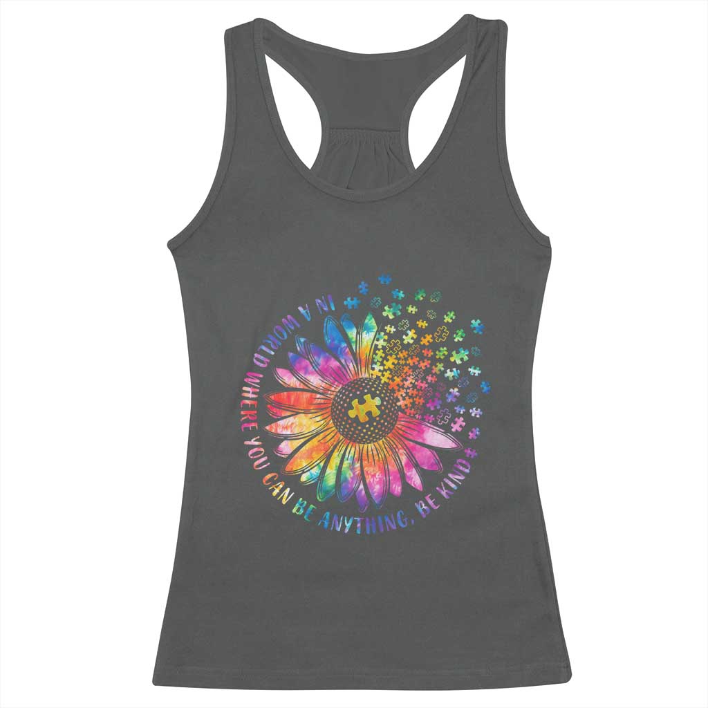 Be Kind Autism Awareness Racerback Tank Top Kindness Sunflower Tie Dye Puzzle